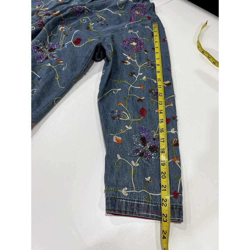 QUACKER FACTORY  Cotton Beaded Denim Jean Jacket Butterflies Embroidered Size 1X - Picture 8 of 16